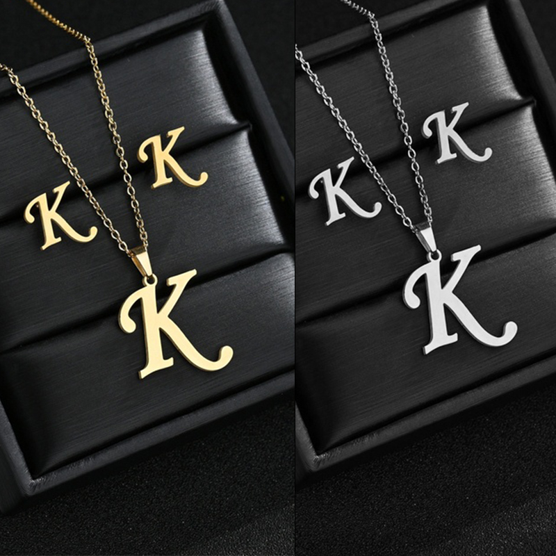 26 letter pendant stainless steel necklace