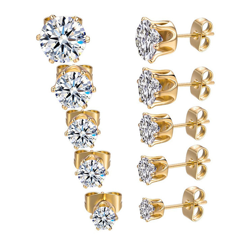 Zircon stainless steel earring combination set